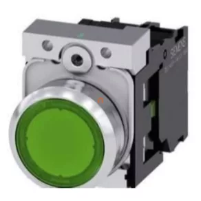   Butoi de comandă cu lumină Siemens 3SU1152-0AB40-1BA0, complet, verde, 24 V c.a./c.c., 1NO, metalic, cu fixare prin șuruburi, Sirius