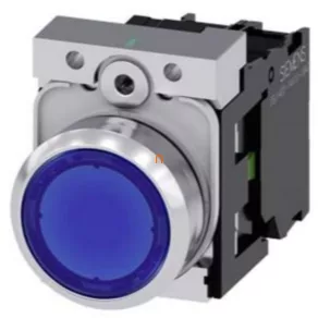   Siemens 3SU1152-0AB50-1BA0 buton luminos complet, albastru, 24 V c.a./c.c., 1NO, metalic, cu fixare prin șuruburi Sirius