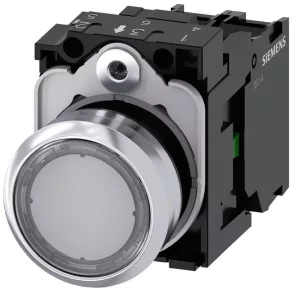   Siemens 3SU1152-0AB70-1BA0 buton luminos complet, transparent, 24 V c.a./c.c., 1NO, metalic, cu prindere prin șuruburi Sirius