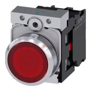   Siemens 3SU1152-0AB20-1CA0 buton luminos complet, roșu, 24 V c.a./c.c., 1NC, metalic, cu fixare prin șuruburi Sirius