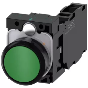   Buton complet Siemens 3SU1100-0AB40-1FA0, verde, 1NO+1NC, cu prindere prin șuruburi, Sirius
