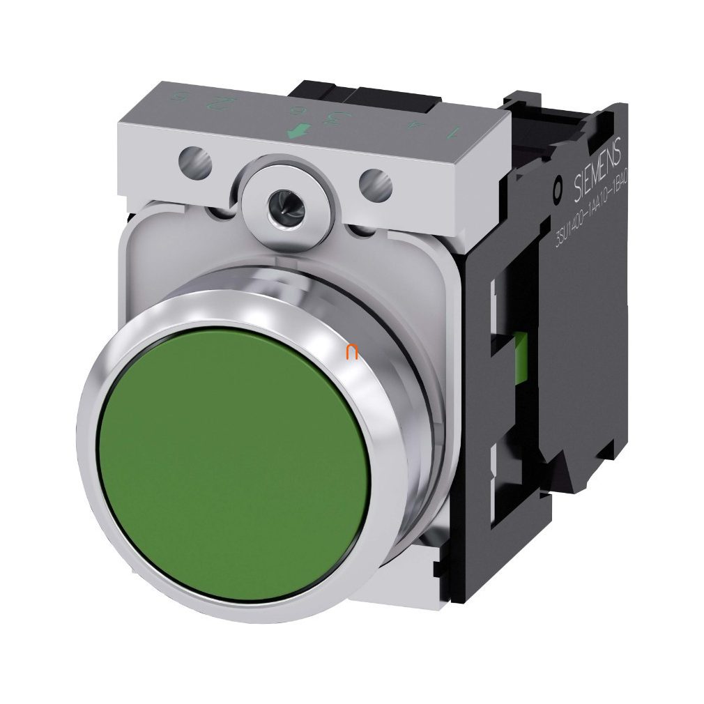 Siemens 3SU1100-0AB40-1BA0 komplett nyomógomb, zöld, 1NO, csavaros Sirius