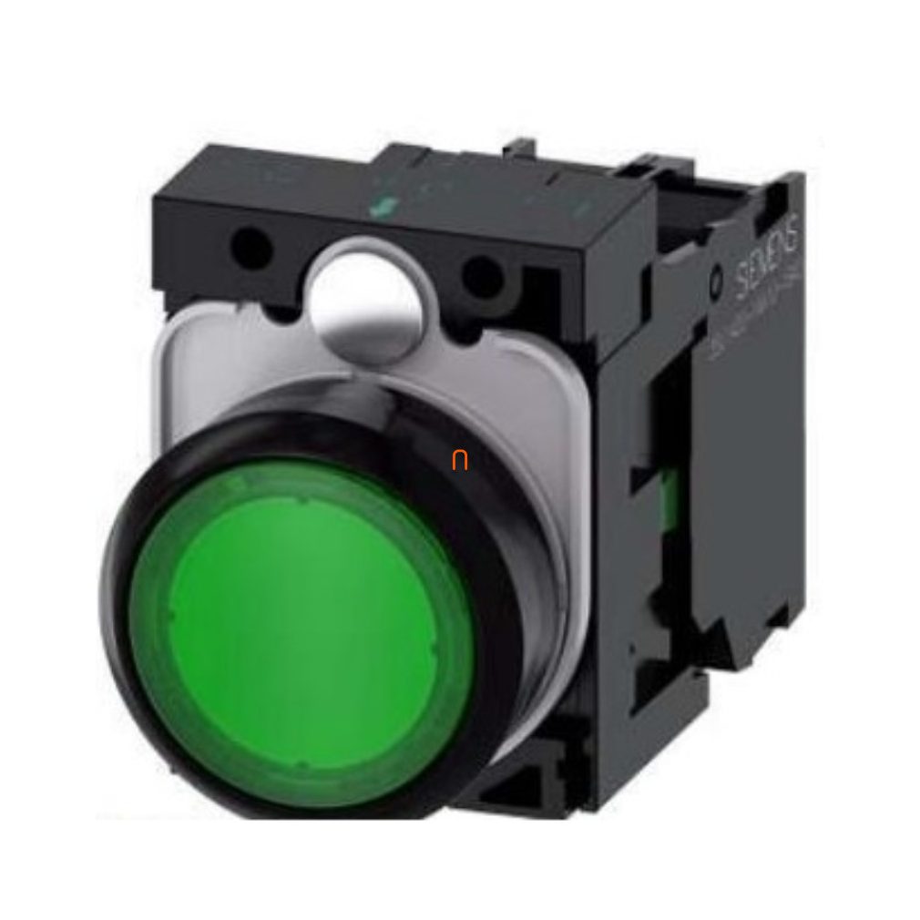 Siemens 3SU1106-0AB40-1BA0 buton iluminat complet, verde, 230VAC, 1NO, cu șurub Sirius
