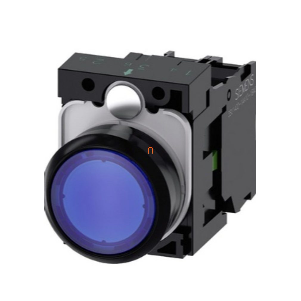 Siemens 3SU1106-0AB50-1BA0 buton complet iluminat, albastru, 230VAC, 1NO, cu șurub Sirius