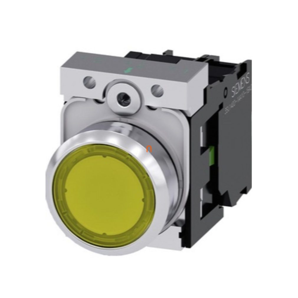 Siemens 3SU1156-0AB30-1BA0 buton iluminat complet, galben, 230VAC, 1NO, metal, cu șurub Sirius