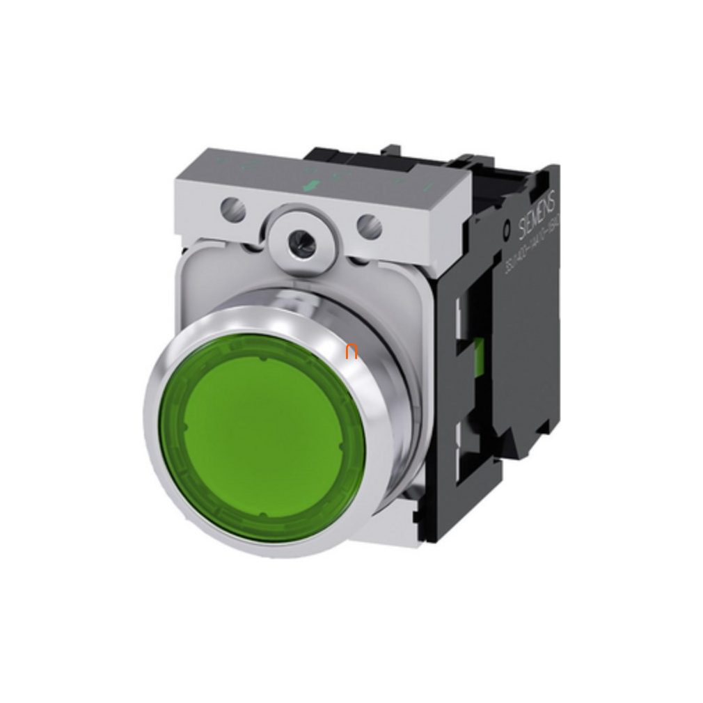 Siemens 3SU1156-0AB40-1BA0 buton complet iluminat, verde, 230VAC, 1NO, metal, cu șurub Sirius