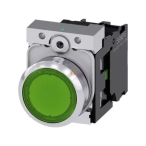   Siemens 3SU1156-0AB40-1BA0 buton cu lumină, complet, verde, 230 V c.a., 1NO, metal, cu fixare prin șuruburi, Sirius