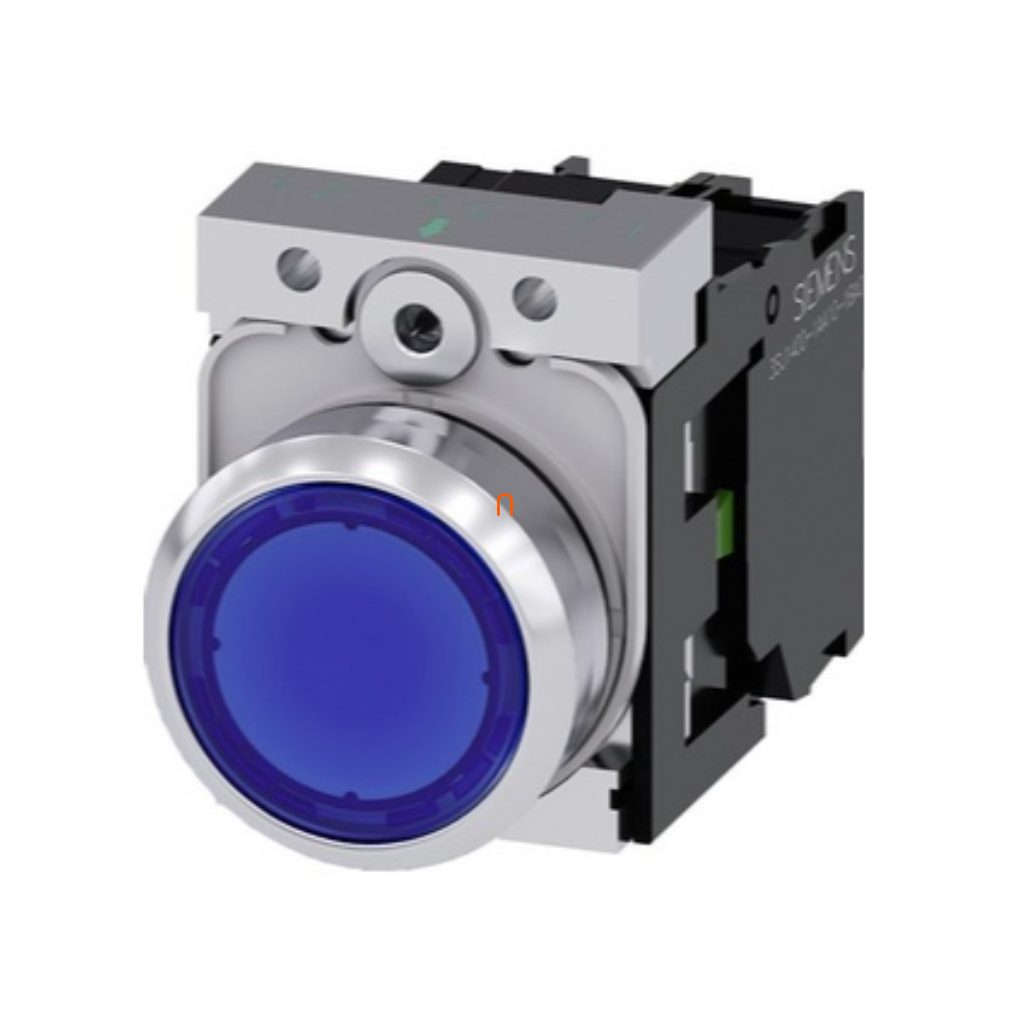 Siemens 3SU1156-0AB50-1BA0 buton complet iluminat, albastru, 230VAC, 1NO, metal, cu șuruburi Sirius
