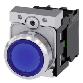   Siemens 3SU1156-0AB50-1BA0 buton cu lumină, complet, albastru, 230 V c.a., 1NO, metalic, cu fixare prin șuruburi, Sirius