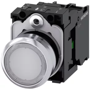   Siemens 3SU1156-0AB60-1BA0 buton cu lumină, complet, alb, 230 V c.a., 1NO, metal, cu prindere prin șuruburi Sirius