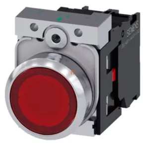   Siemens 3SU1156-0AB20-1CA0 buton iluminat complet, roșu, 230 V c.a., 1NC, metal, montat cu șurub Sirius