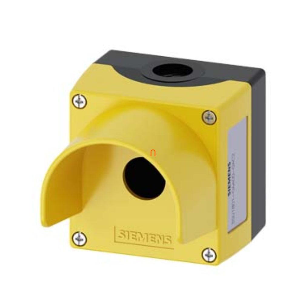 Siemens 3SU1801-0AA00-0AC2 buton cu carcasă din plastic, 1 orificiu, cu orificiu central și guler de protecție, galben