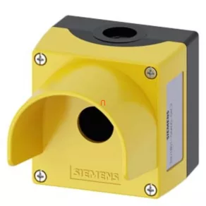   Carcasă pentru buton Siemens 3SU1801-0AA00-0AC2, din plastic, cu o singură gaură, cu orificiu central și guler de protecție, galben