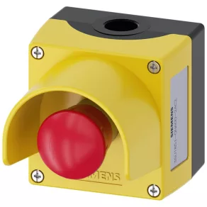   Buton de urgență în carcasă Siemens 3SU1851-0NA00-2AC2 cu guler de protecție, 1NC, deblocare prin rotire, metal Sirius