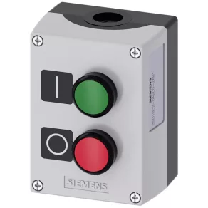   Carcasă buton Siemens 3SU1802-0AB00-2AB1, din plastic, cu butoane verde și roșu, cu etichetă, 1NO+1NC, Sirius
