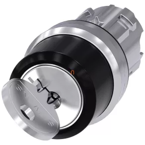   Cap de comutare cu cheie Siemens 3SU1050-4BC01-0AA0, cu 2 poziții, cu revenire automată, RONIS SB30, cheie detașabilă în poziția O, metal Sirius