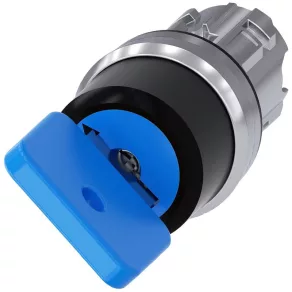   Cap de comutare cu cheie Siemens 3SU1050-4GC01-0AA0, cu 2 poziții, cu revenire automată, din metal, O.M.R. 73038, albastru deschis