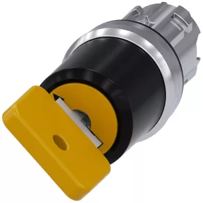   Cap de comutare cu cheie Siemens 3SU1050-4JF01-0AA0, cu 2 poziții, O.M.R. 73033, galben, cheia se poate scoate în poziția O, metal Sirius