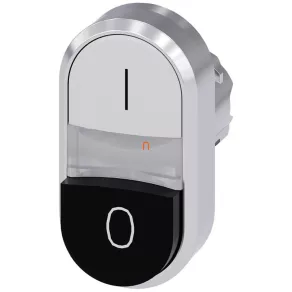   Buton cu două capete Siemens 3SU1051-3BB61-0AK0, alb (I) / negru proeminent (O), iluminat, metal Sirius