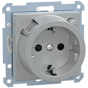   Priză Schneider Merten 2P+F, cu capac de protecție, întrerupător de siguranță, cu arc, 16 A, 30 mA, System-M, aluminiu 232860
