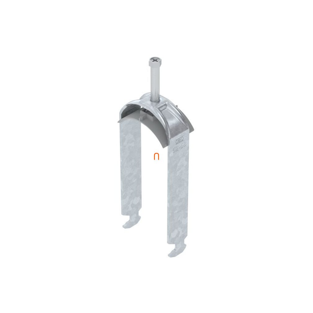 OBO BBS clemă cu șa H-model, zincată la foc, pentru 2 cabluri, cu canelură de presare din plastic, pentru lățime de 52-58 mm, 16-17 mm BS-H2-K-58 FT 1186257
