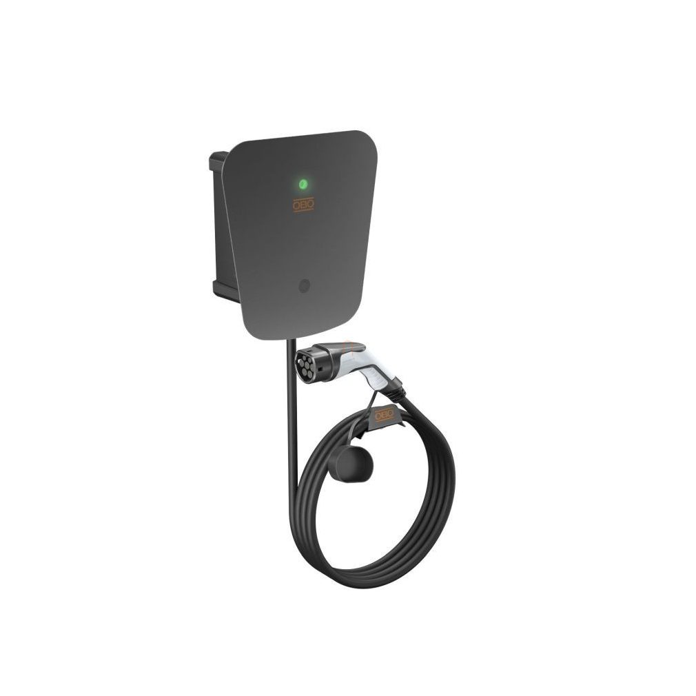 Încărcător electric de perete pentru mașini OBO WB AC BL 1xT2 cu cablu de conectare, 22 kW, trifazic, cu buton, IP66 6570020