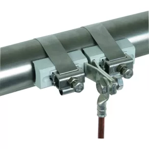   DEHN 540801 Clemă pentru tuburi cu bandă, model RB, diametru D 27-89 mm, cu șurub de fixare M10, Cu/gal Sn-NIRO EX BRS 90