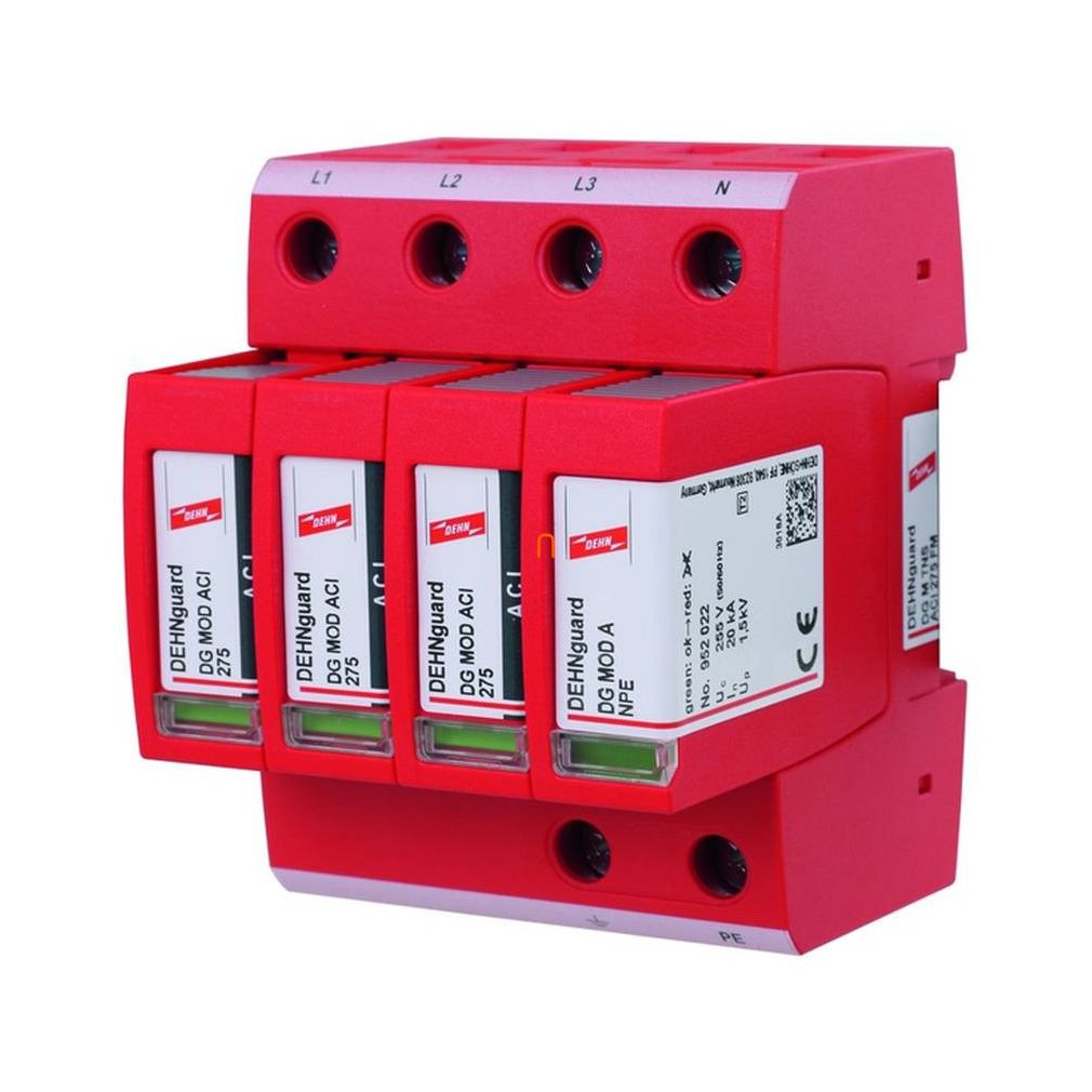 DEHNguard túlfeszültség-levezető 3 fázisú TN-S rendszerhez (2. típus),távjelző érintkezővel, ACI-technológiával DG M TNS ACI 275 FM 952440