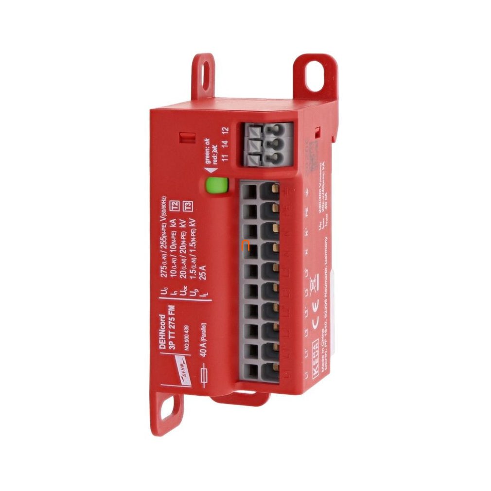 DEHNcord 2+3. Tip de limitator de supratensiune pentru sisteme electrice trifazate, cu conexiune cu arc DCOR 3P TT 275 FM 900439