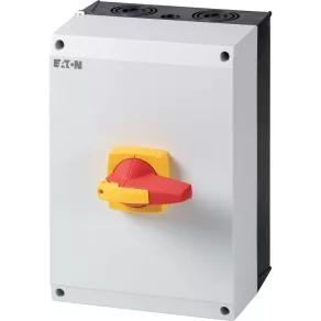   Întrerupător principal Eaton 125A cu patru poli, închis, blocabil, roșu-galben, dmm-125/4/i5/p-r-172854