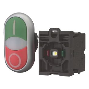   Buton dublu iluminat Eaton 230 V, 1 contact normal deschis + 1 contact normal închis, complet, m22-ddl-gr-x1/x0/k11/230-w-216509