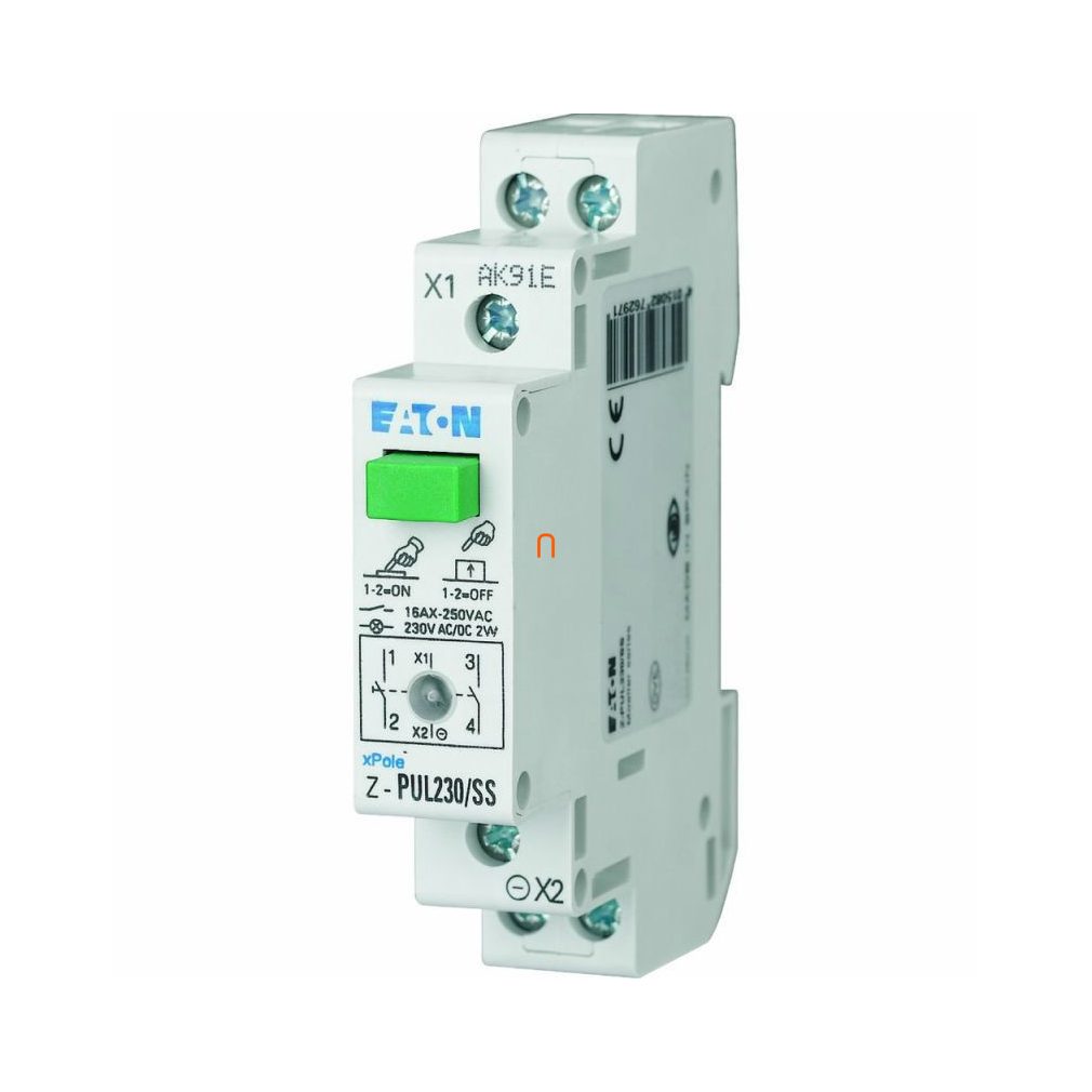 Eaton 276297 Z-PUL230/SS világító nyomógomb, 2z, zöld, 16A, 230V AC/DC