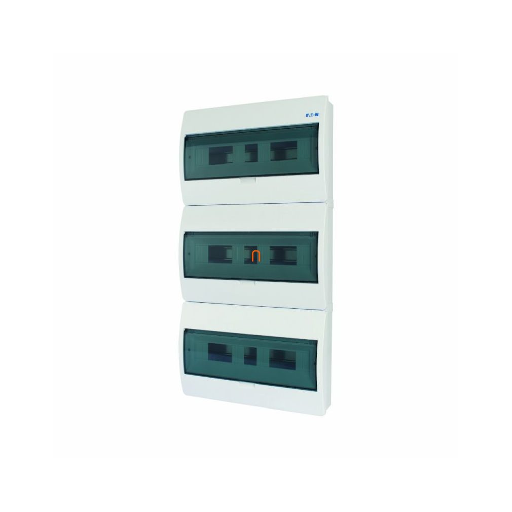 Distribuitor extern cu 3 rânduri, 54 module cu ușă transparentă IP40 PE/N șină Eaton BC-O 280351