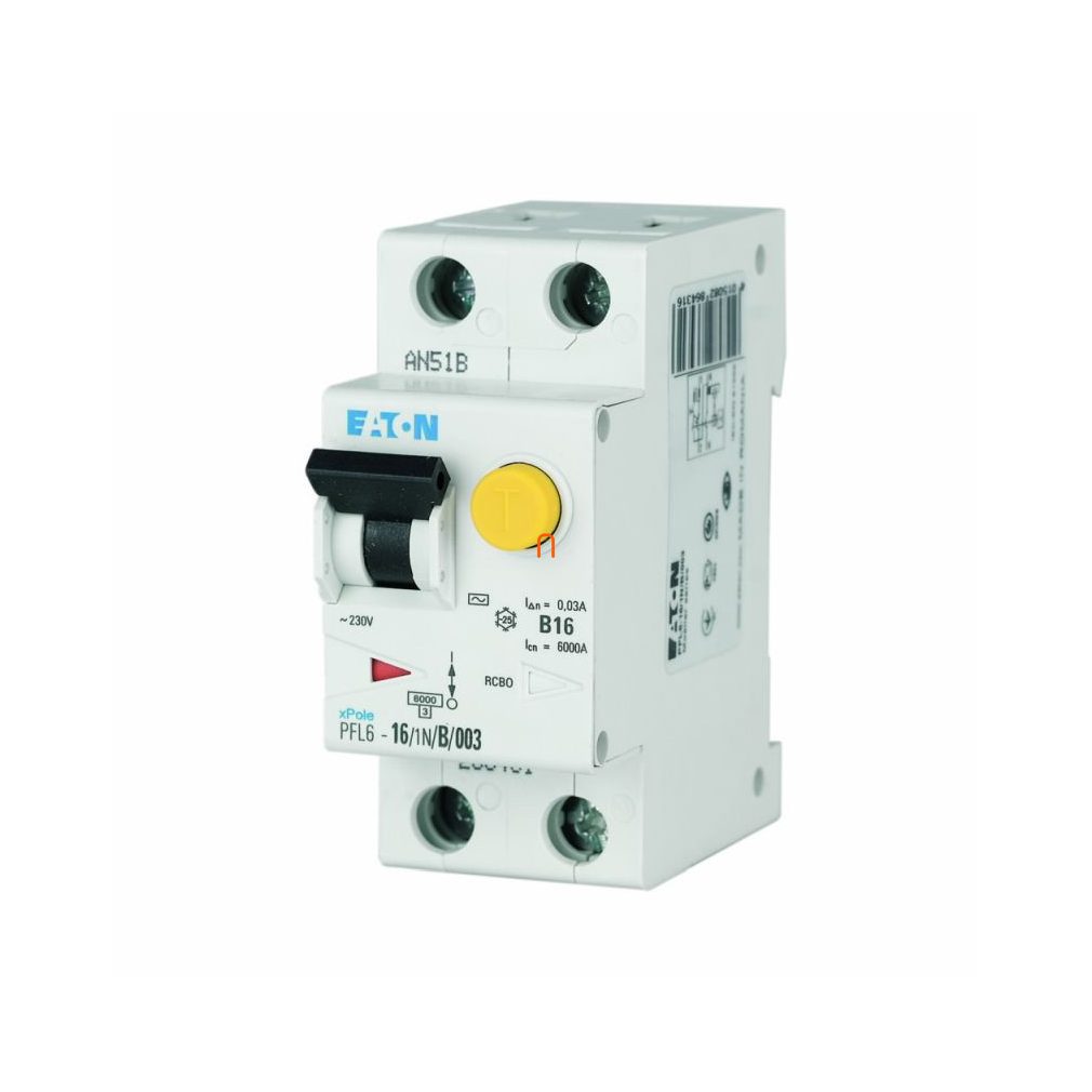Eaton 286467 PFL6-16/1N/C/003 Dispozitiv de protecție împotriva supratensiunii. 6kA 1p+N, C, 30mA, tip AC