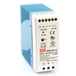   Mini sursă de alimentare comutabilă, montabilă pe șină DIN Vin: 85-264 VAC/120-370 VDC, Vout: 12 VDC (0-5A), P: 60 W Mean Well MDR-60-12