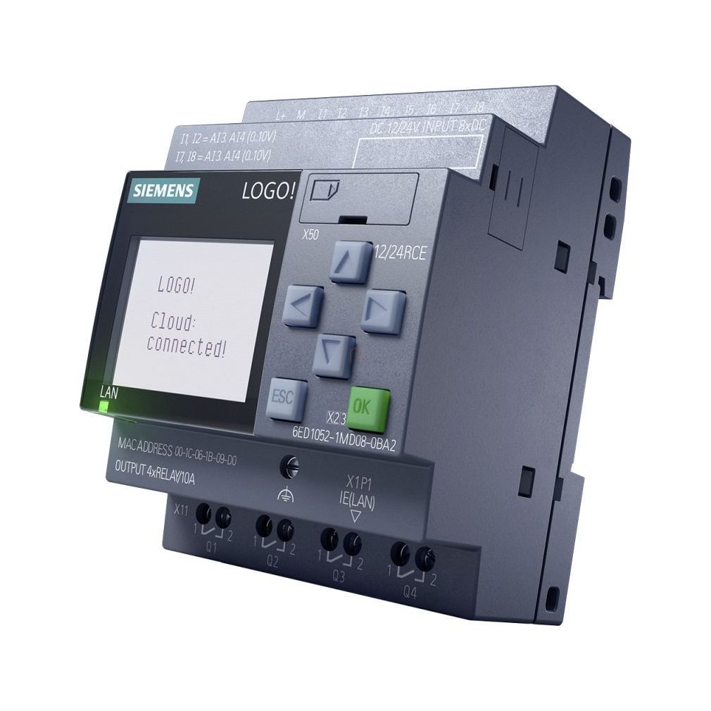 Siemens 6ED1052-1MD08-0BA2 LOGO! 12/24RCE (12/24VDC), 8DI (4AI, 0-10V) / 4DO (rele, 10A), ceas, ethernet, server web, datalog