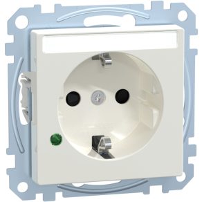   Priză Schneider Merten 2P+F, cu obturator de siguranță, protecție la supratensiune, etichetabilă, cu arc, 16 A, System-M, alb polar MEG2305-0319