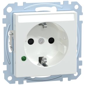   Priză Schneider Merten 2P+F, cu obturator de siguranță, protecție la supratensiune, etichetabilă, cu arc, 16 A, System-M, alb activ MEG2305-0325