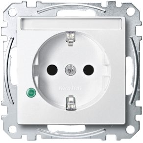   Priză Schneider Merten 2P+F, cu obturator de siguranță, protecție la supratensiune, etichetabilă, cu arc, 16 A, System-M, alb mat MEG2305-0419