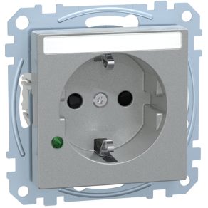   Priză Schneider Merten 2P+F, cu obturator de siguranță, protecție la supratensiune, etichetabilă, cu arc, 16 A, System-M, aluminiu MEG2305-0460