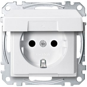   Priză Schneider Merten 2P+F, cu obturator de siguranță, capac cu fixare prin presare, cu arc, 16 A, System-M, alb mat MEG2310-0419