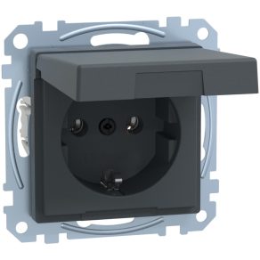   Priză Schneider Merten 2P+F, cu capac cu fixare prin clip, cu arc, 16 A, System-M, antracit MEG2311-0414