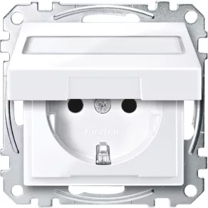   Priză Schneider Merten 2P+F, cu carcasă de protecție, capac rabatabil personalizabil, cu arc, 16 A, System-M, alb activ MEG2312-0325