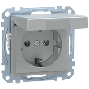   Priză Schneider Merten 2P+F, cu carcasă de protecție, capac rabatabil personalizabil, cu arc, 16 A, System-M, aluminiu MEG2312-0460