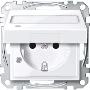   Priză Schneider Merten 2P+F, cu capac de protecție, indicator luminos, capac cu inscripție, cu arc, 16 A, System-M, alb activ MEG2313-0325
