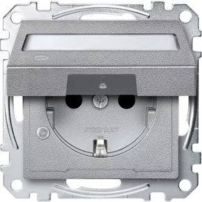   Priză Schneider Merten 2P+F, cu capac de protecție, indicator luminos, capac cu inscripție, cu arc, 16 A, System-M, aluminiu MEG2313-0460