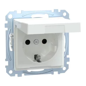   Priză MERTEN 2P+F, cu carcasă de protecție, capac cu închidere prin apăsare, cu arc, 16 A, IP44, System-M, alb activ MEG2314-0325