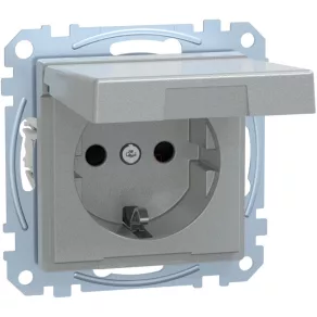   Priză Schneider Merten 2P+F, cu capac de protecție, cu capac rabatabil, cu arc, 16 A, IP44, System-M, aluminiu MEG2314-0460