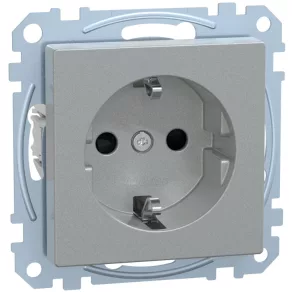   Priză Schneider Merten 2P+F, cu capac de protecție, simbol computer, cu arc, 16 A, System-M, aluminiu MEG2350-0460