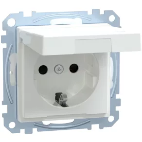   Priză Schneider Merten 2P+F, cu capac de protecție, cu capac rabatabil, cu fixare prin șurub, 16 A, IP44, System-M, alb activ MEG2414-0325